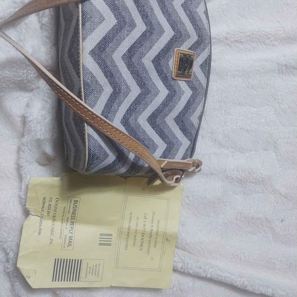 Dooney & Bourke Blue and Tan Chevron Crossbody Bag